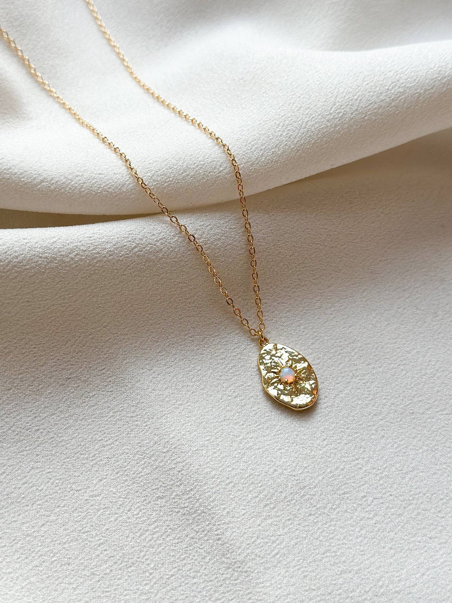 Opal Hammered Pendant Necklace
