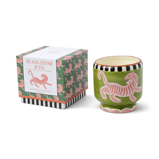 Tiger Ceramic Candle | Black Cedar & Fig