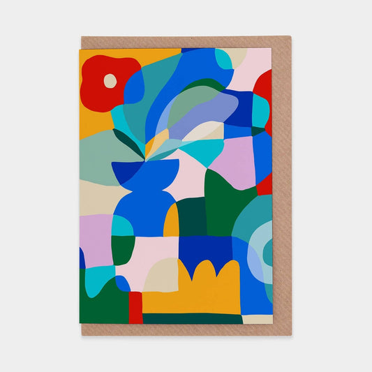 Red Poppy on Blue Vase Greetings Card