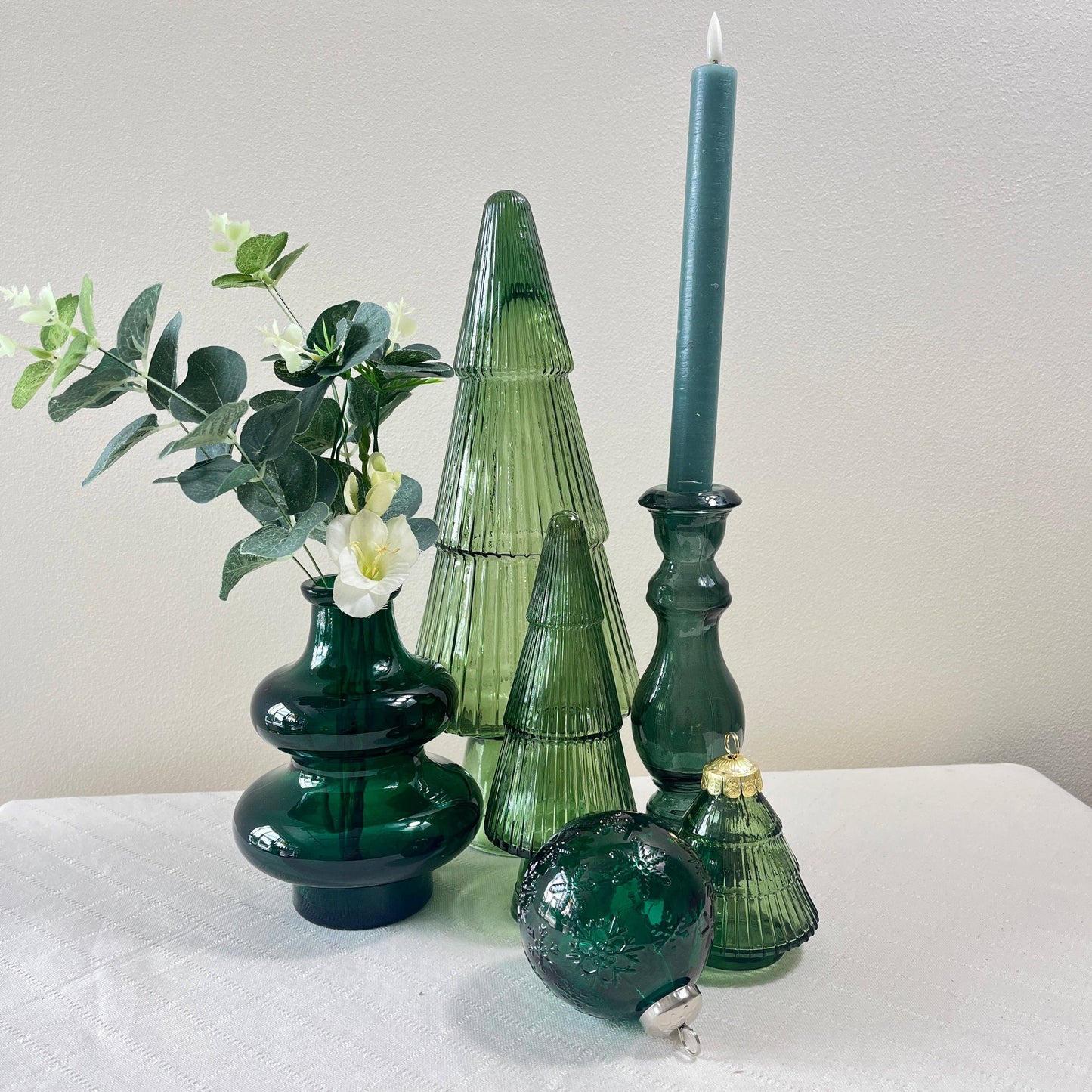 Recycled Glass Tree Table Decoration | Fern Green | Large