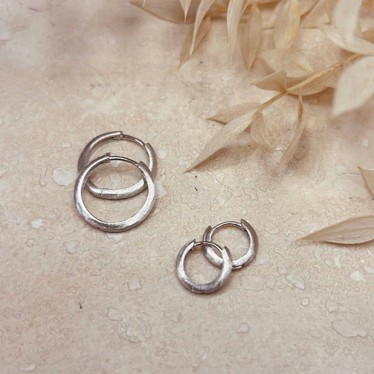 Brushed Silver Minimal Hoops | 15mm