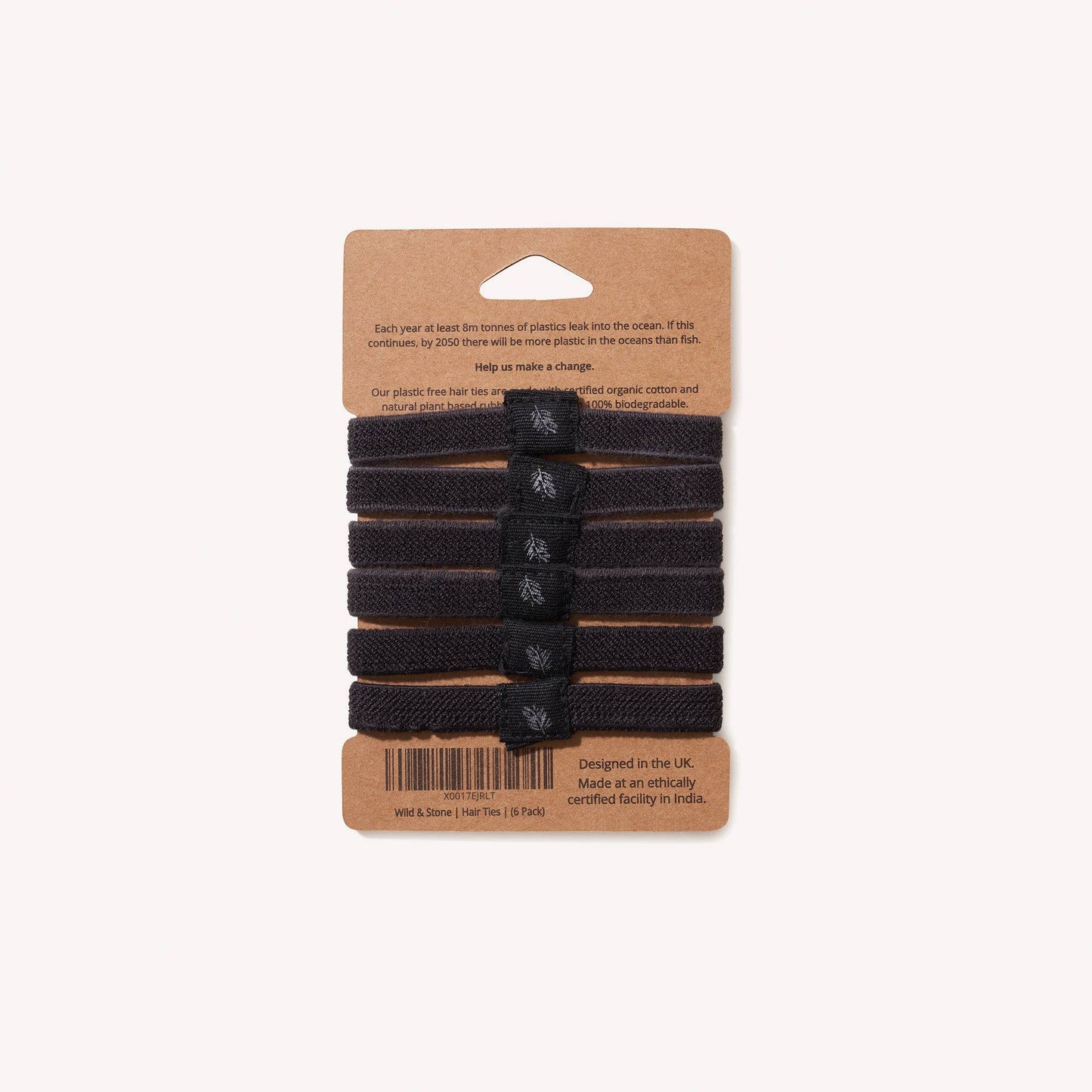 Plastic Free Hair Ties | 6 Pack | Black