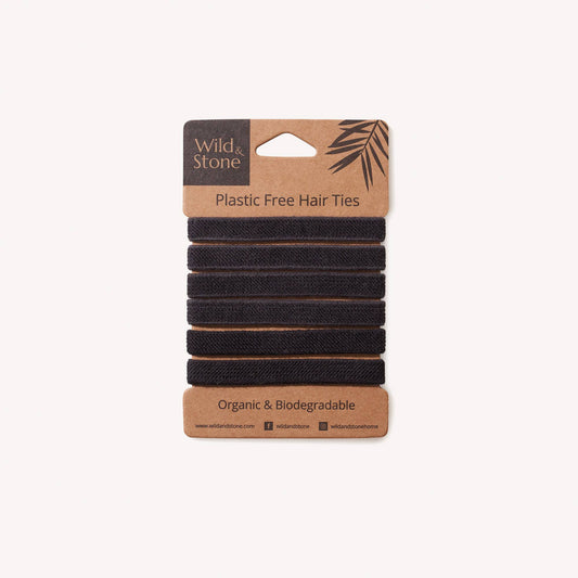 Plastic Free Hair Ties | 6 Pack | Black