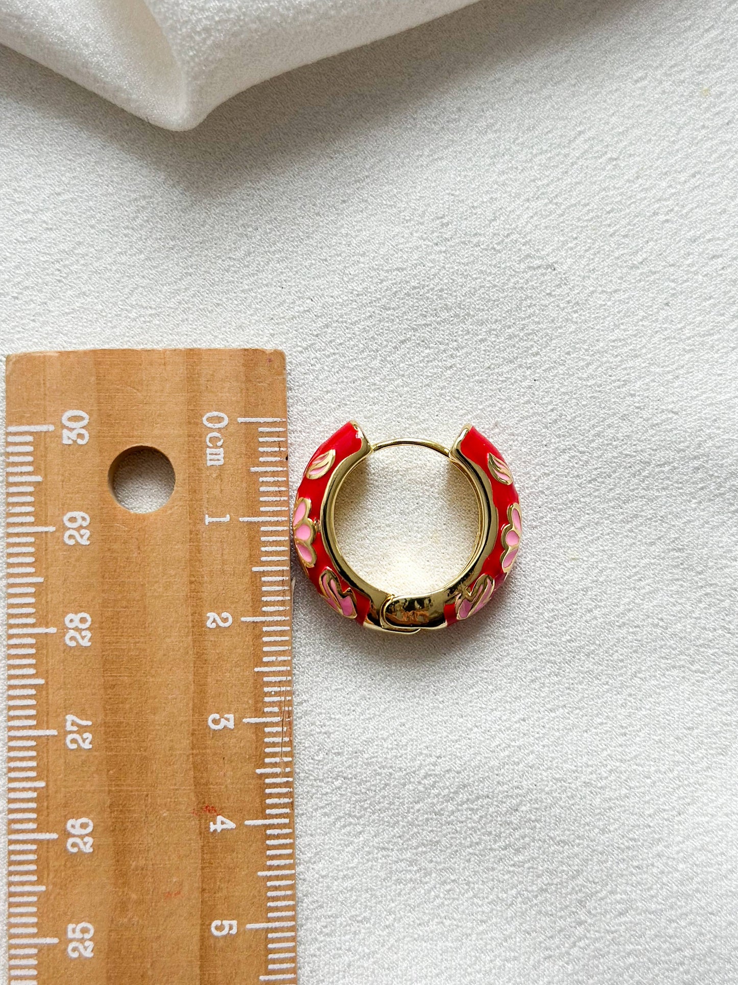 Floral Enamel Hoop Earrings | Red