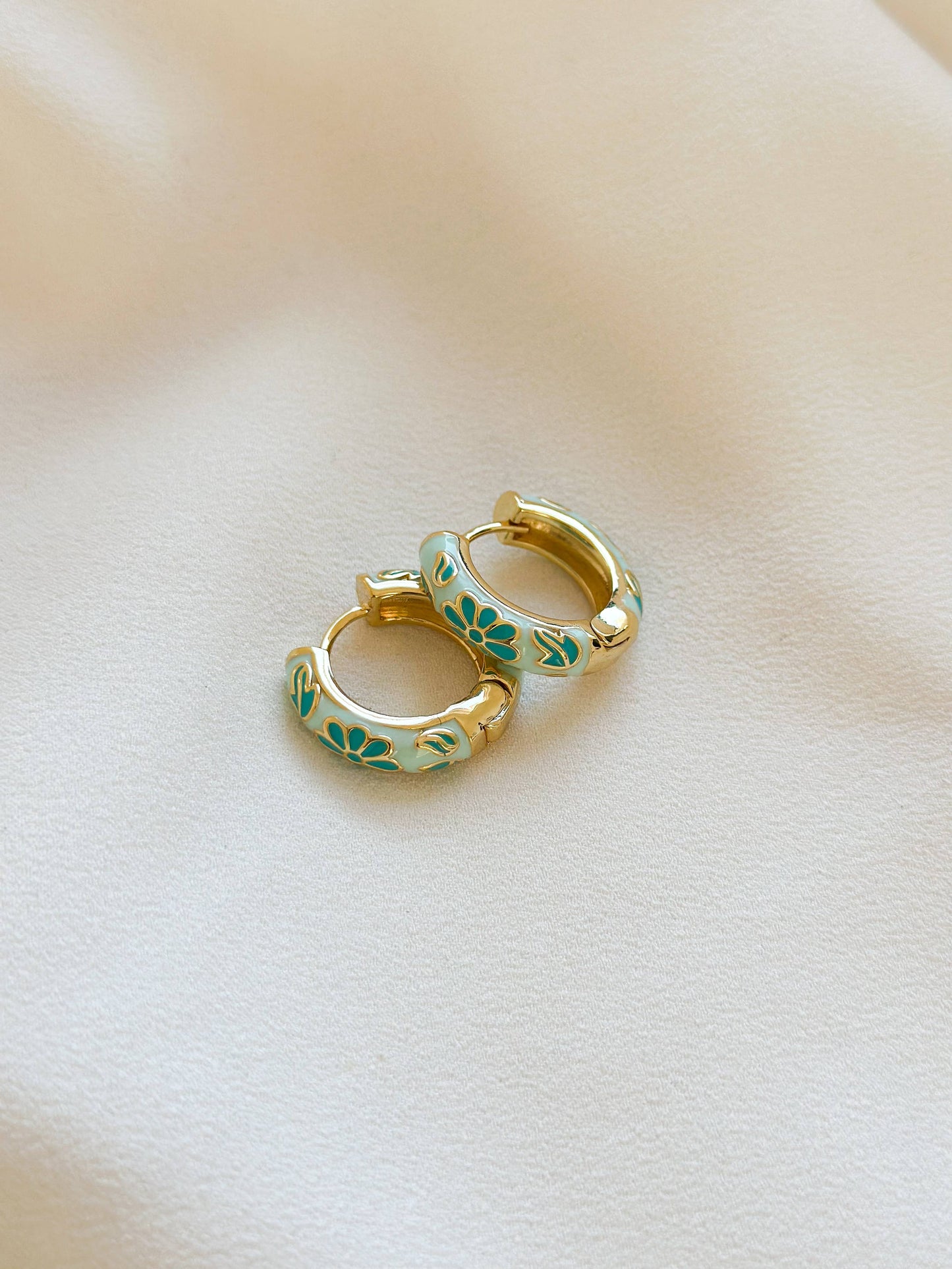 Floral Enamel Hoop Earrings | Mint