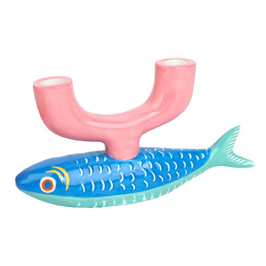 Hand-Painted Ceramic Candle Holder | Fish