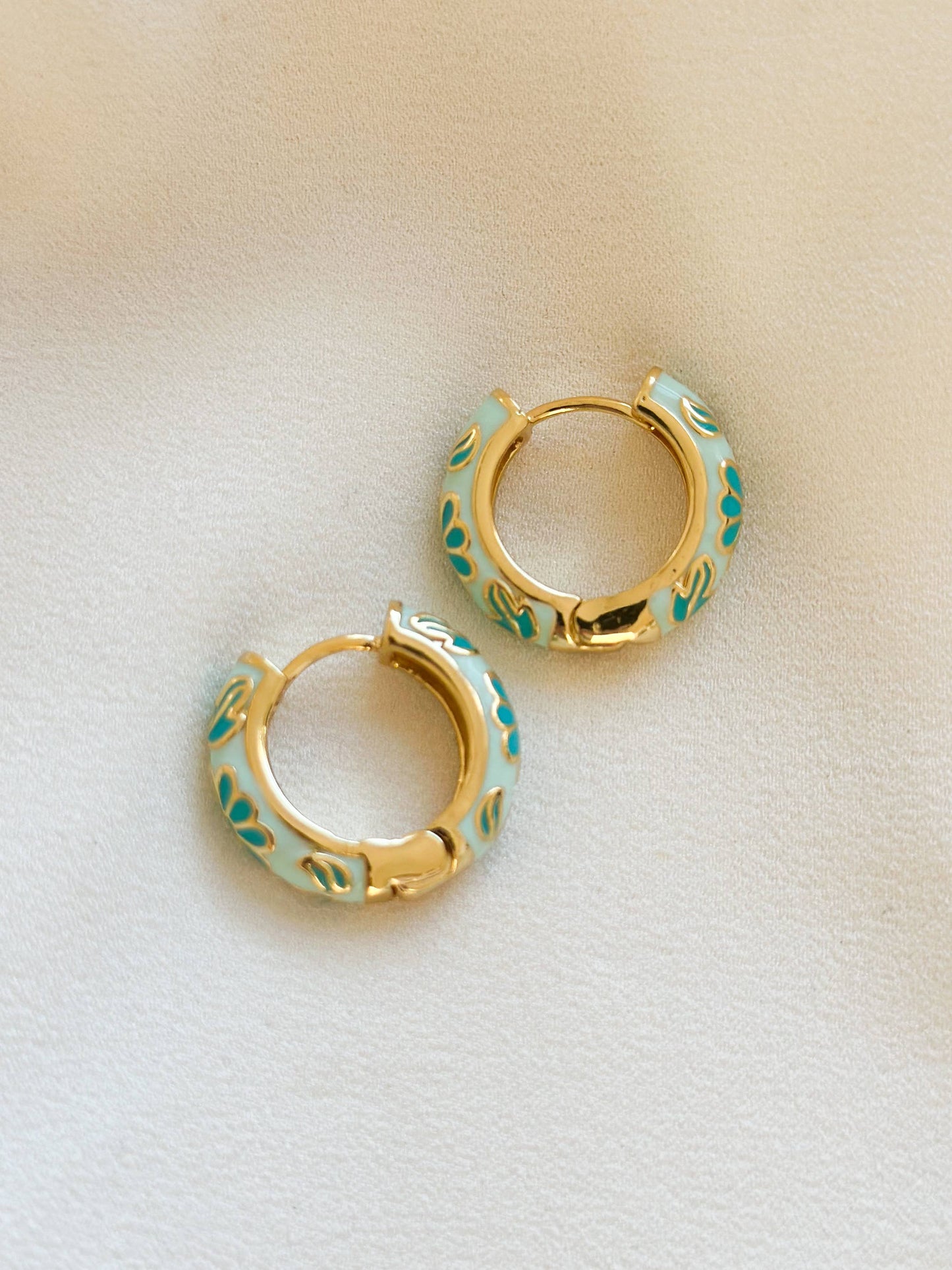 Floral Enamel Hoop Earrings | Mint