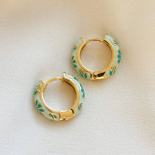 Floral Enamel Hoop Earrings | Mint