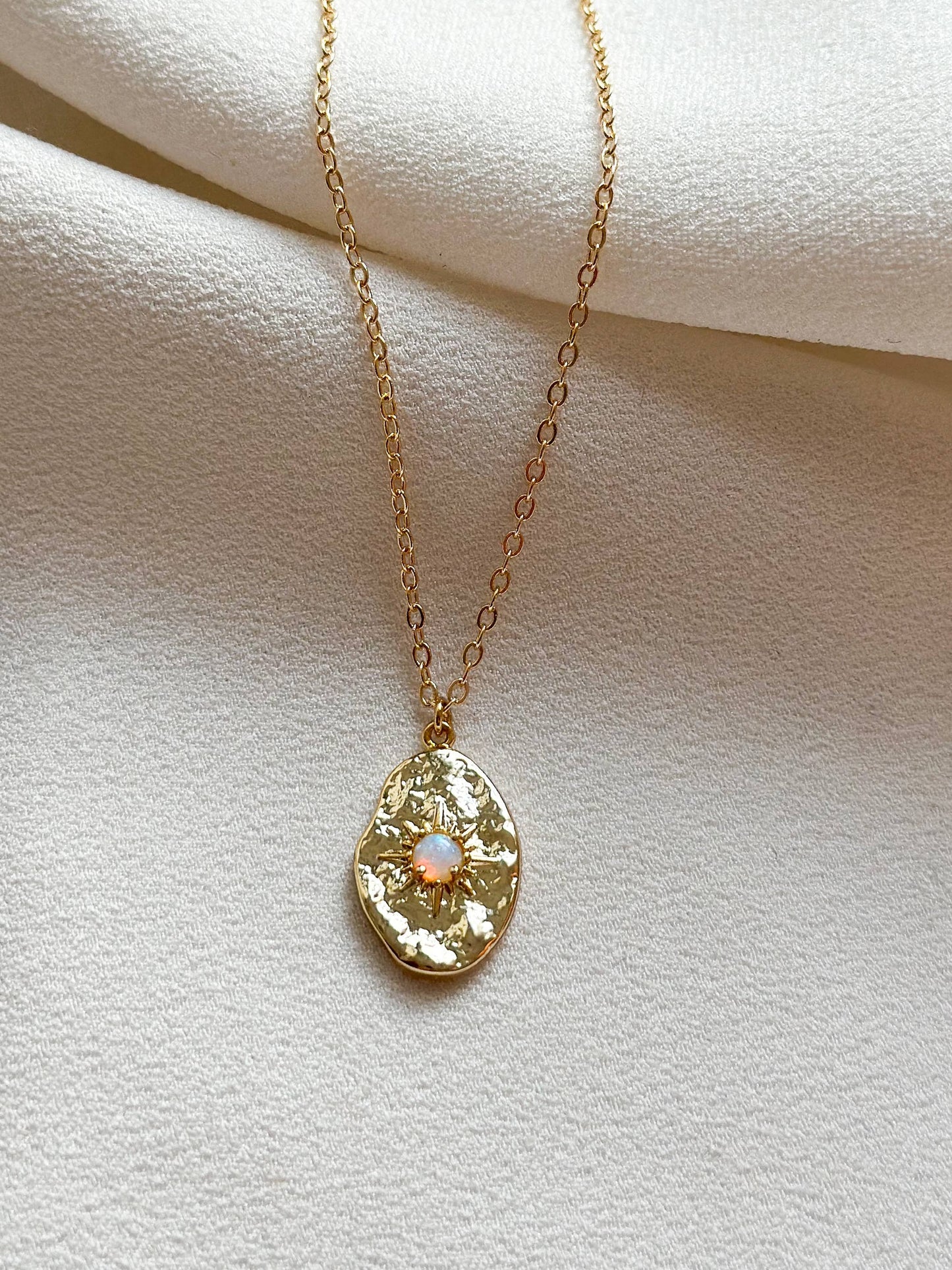 Opal Hammered Pendant Necklace