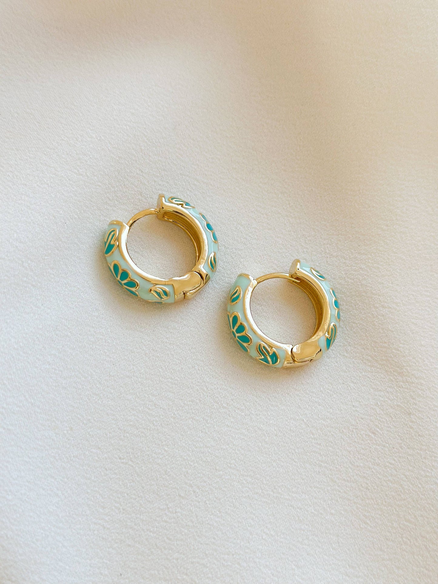 Floral Enamel Hoop Earrings | Mint