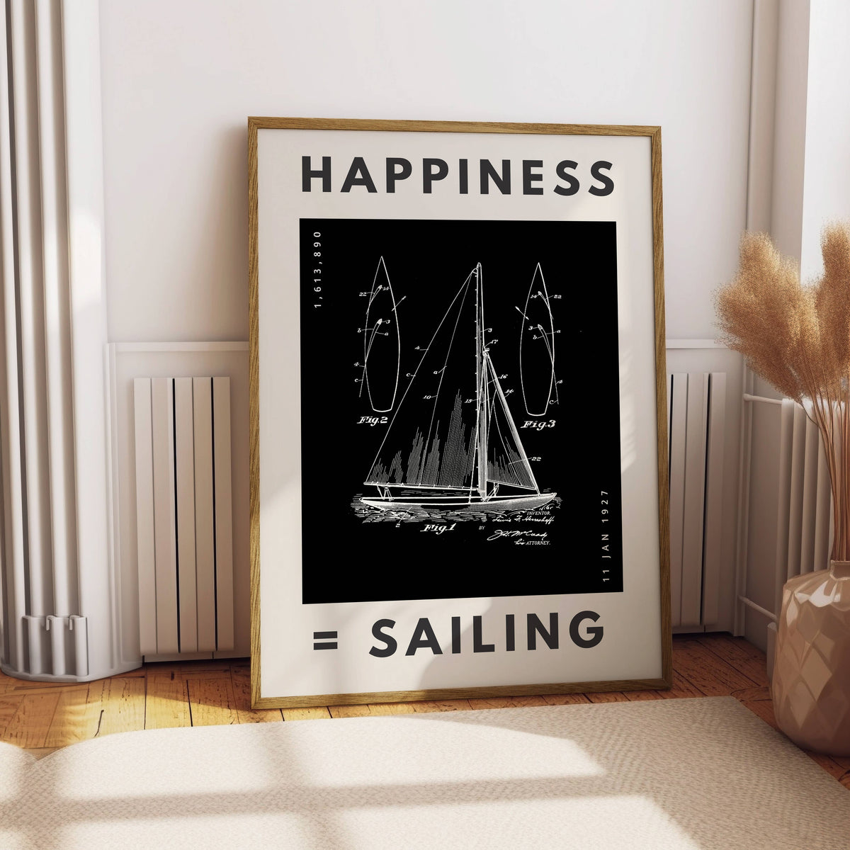 Happiness = Sailing Print | Black | A4
