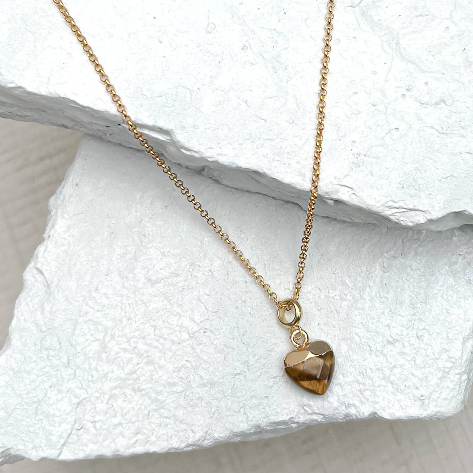 Tiger's Eye Small Heart Gold Plated Gemstone Necklace