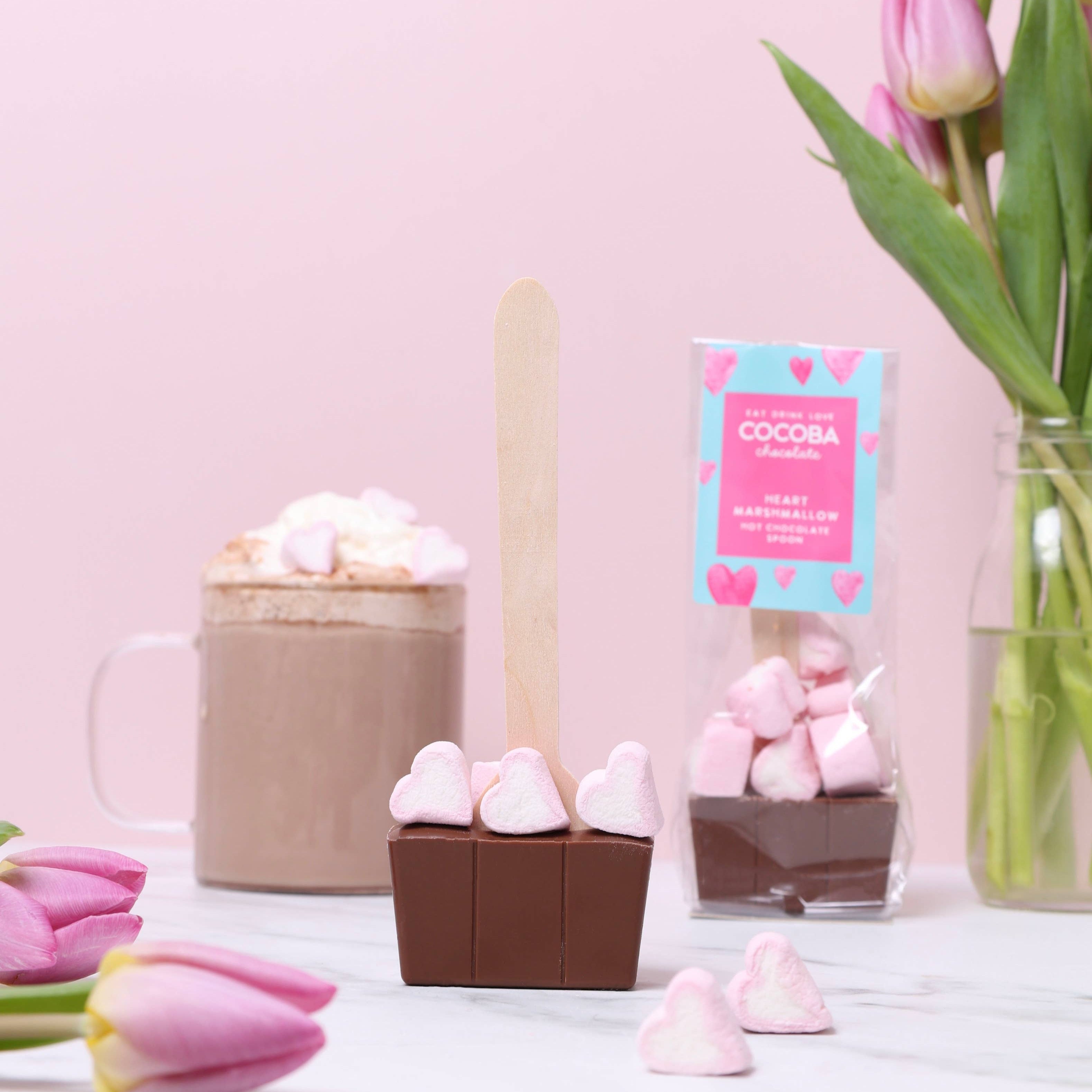 Milk Hot Chocolate Spoon with Heart Marshmallows