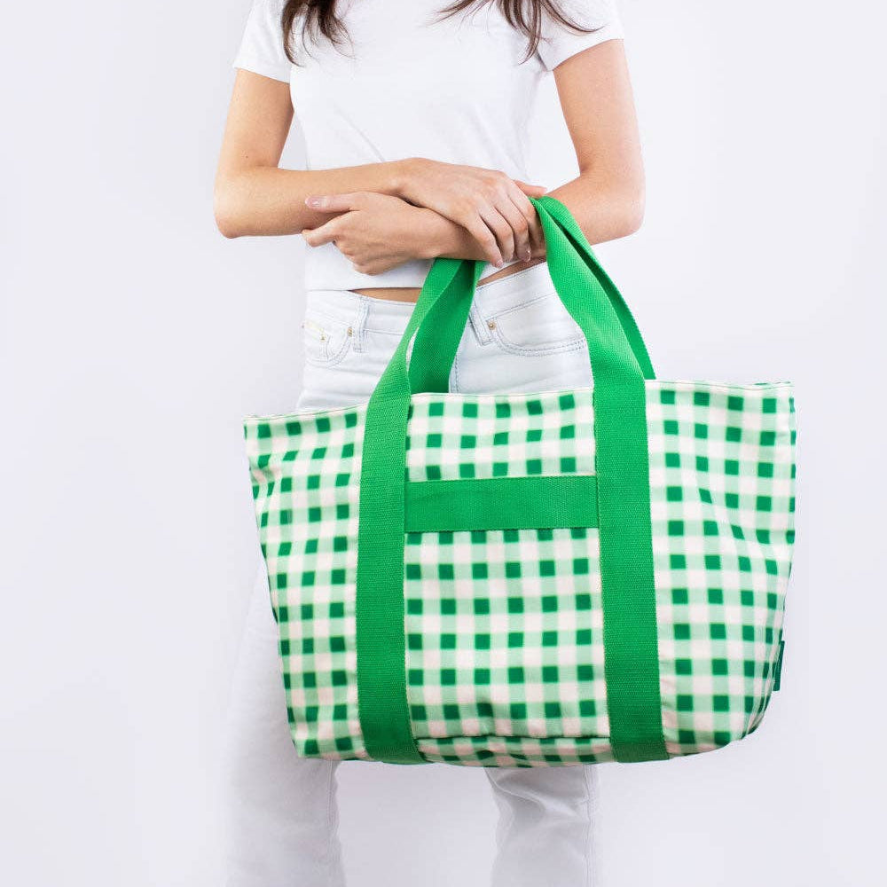 Blurred Plaid Green | Printed Carryall Tote Bag