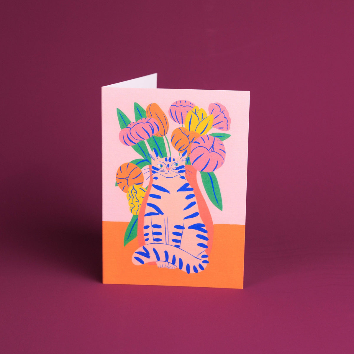 Orange Bouquet Cat Greetings Card by Agathe Singer