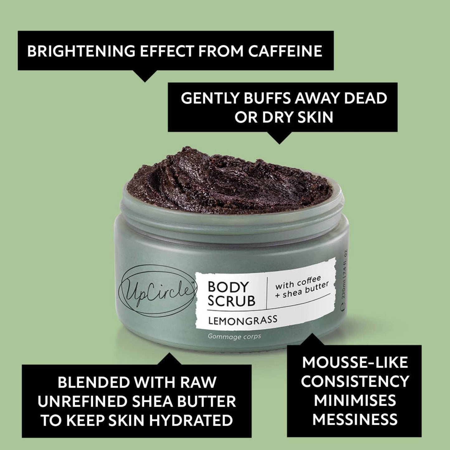 Lemongrass Body Scrub with Coffee + Shea Butter | 220ml