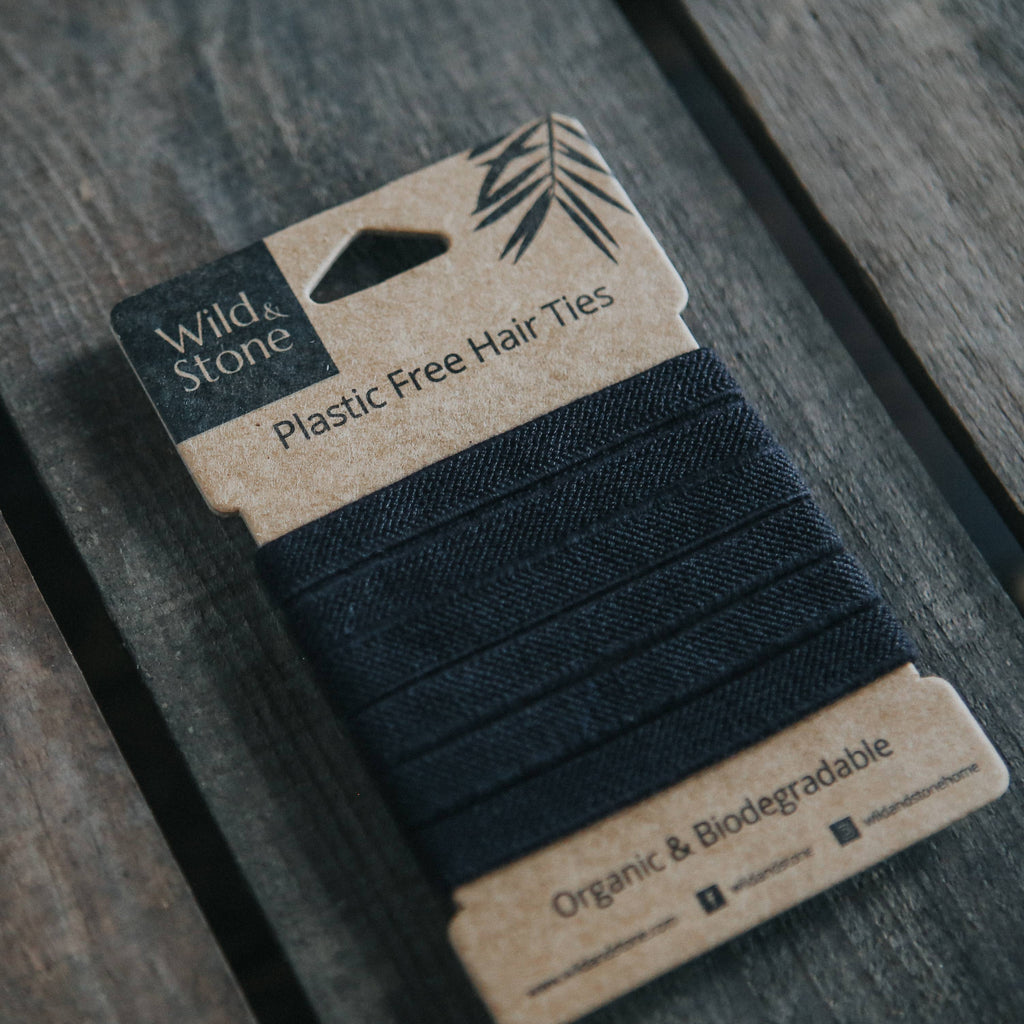 Plastic Free Hair Ties | 6 Pack | Black