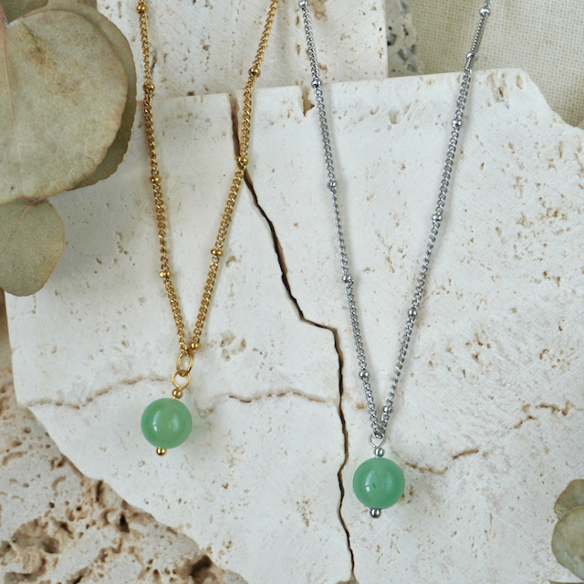Simple Gemstone Necklace | Green Aventurine, Silver