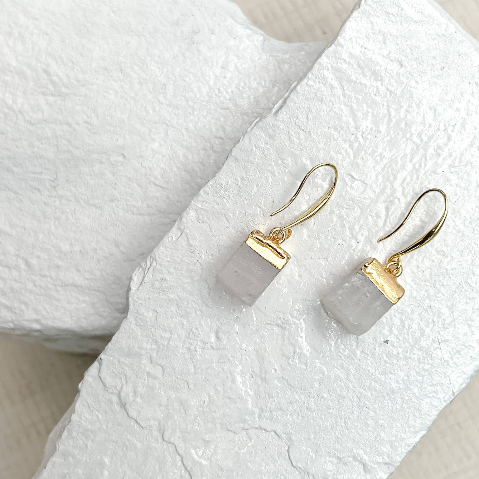 Quartz Cube Gold Plated Earrings
