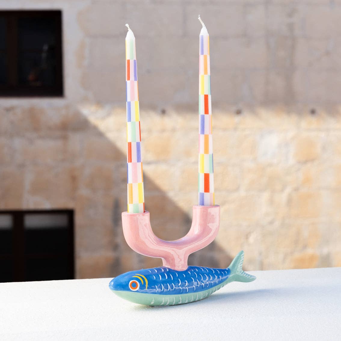 Hand-Painted Ceramic Candle Holder | Fish
