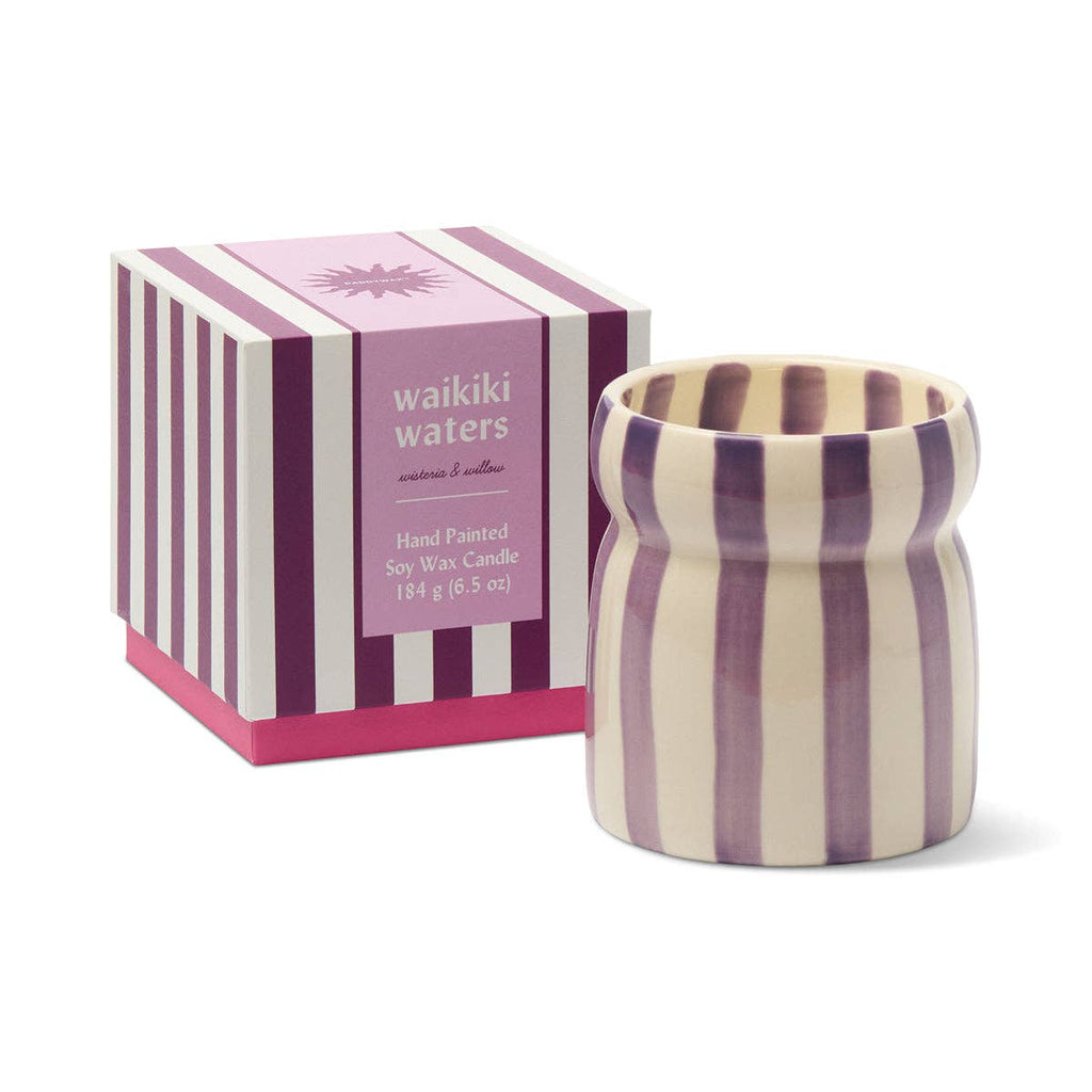 Cabana Purple Striped Ceramic Candle | Waikiki Waters