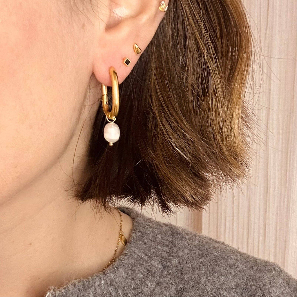 Everyday Pearl Drop Hoop Earrings
