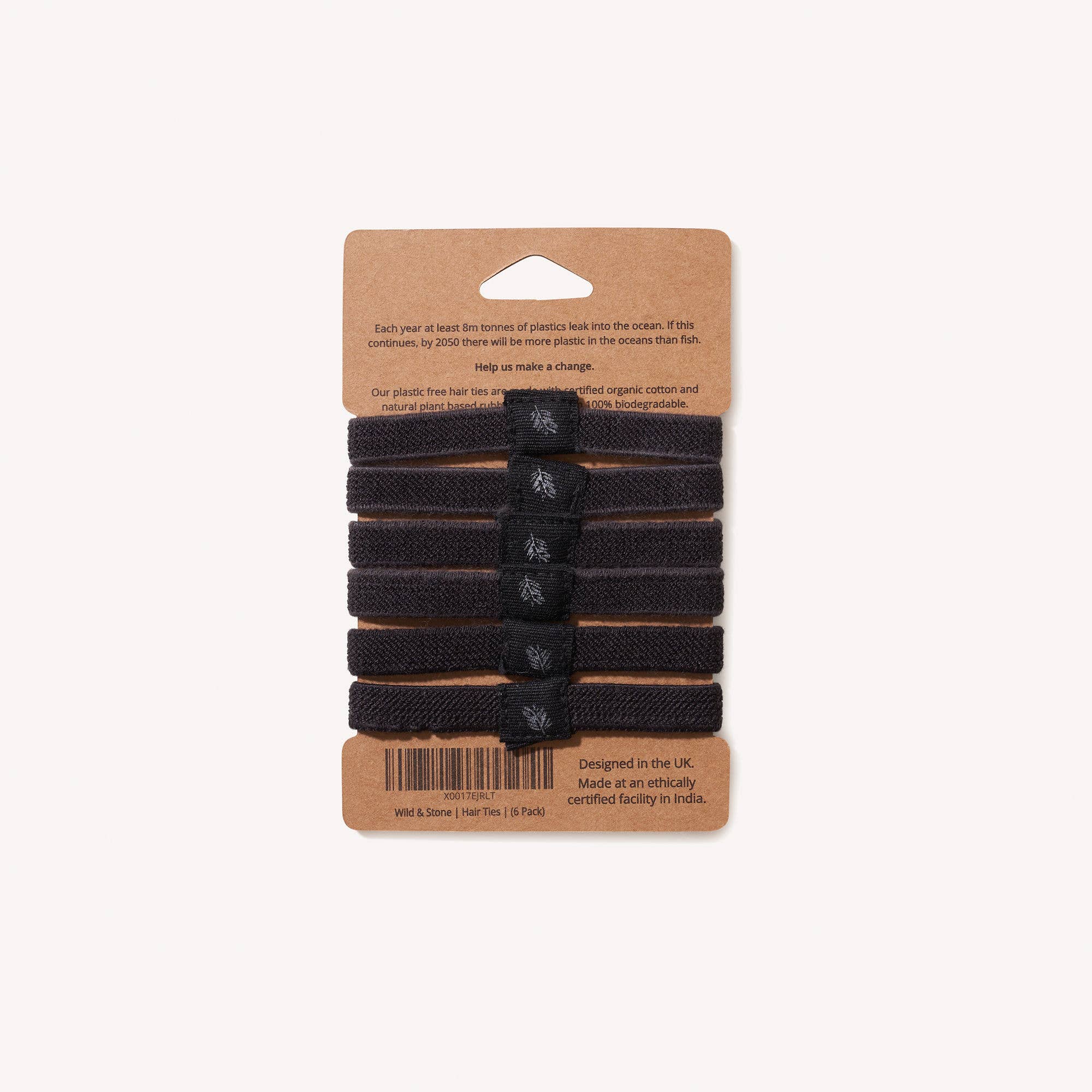 Plastic Free Hair Ties | 6 Pack | Black