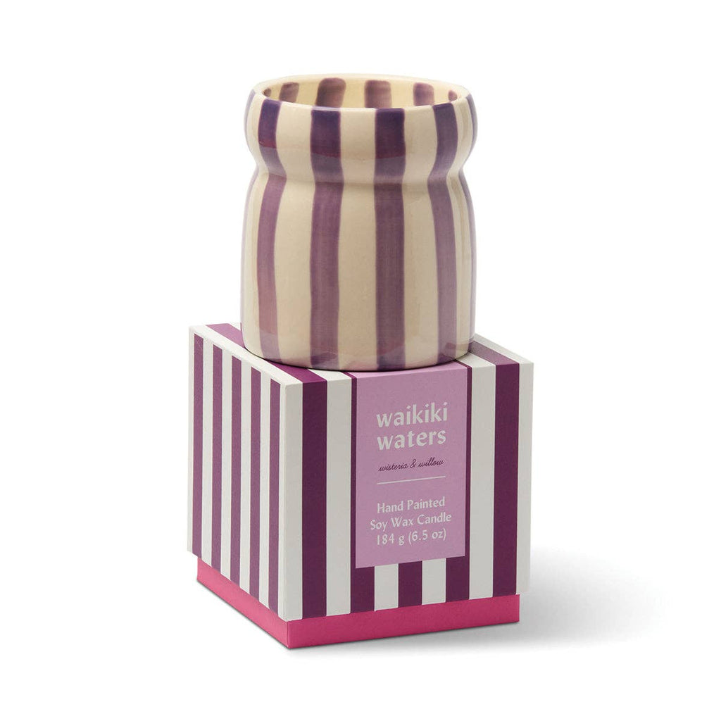 Cabana Purple Striped Ceramic Candle | Waikiki Waters