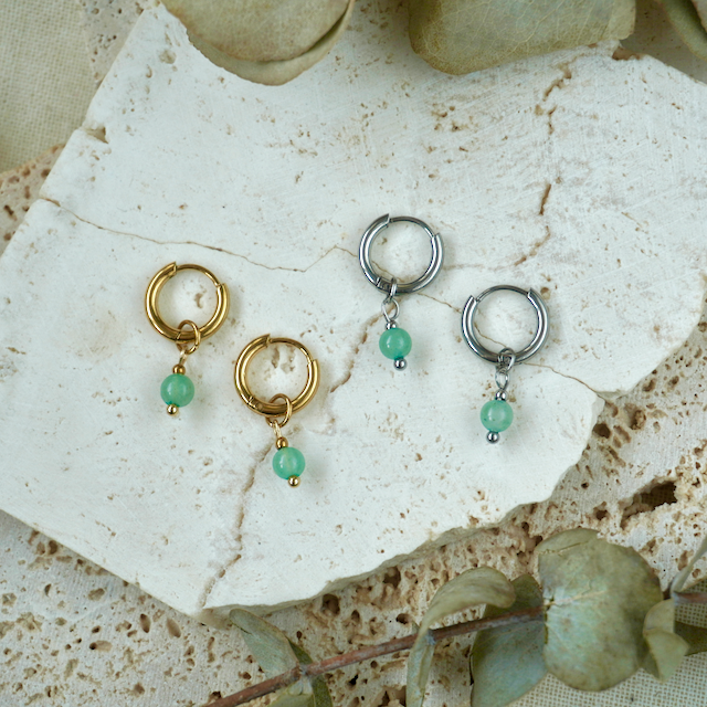 Simple Gemstone Huggie | Green Aventurine, Silver