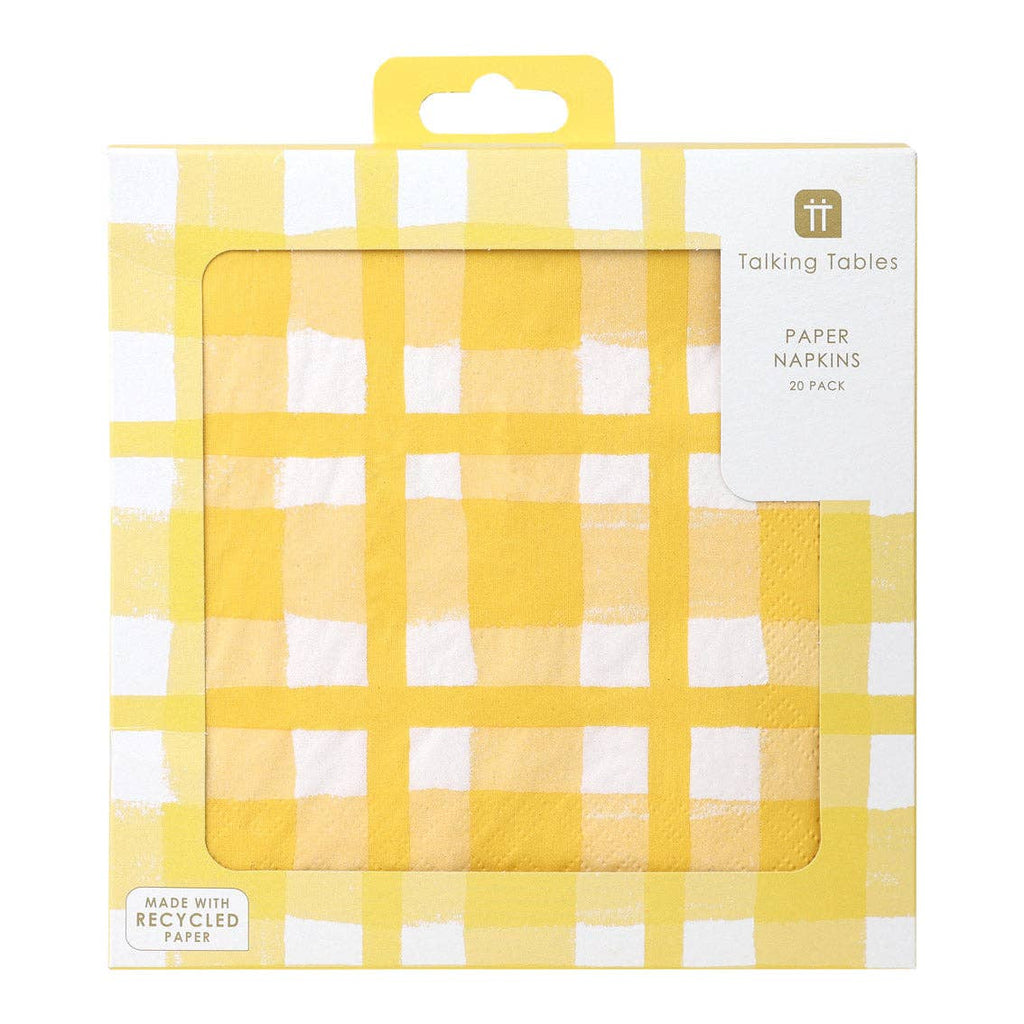 Yellow & White Check Napkins | 20 Pack