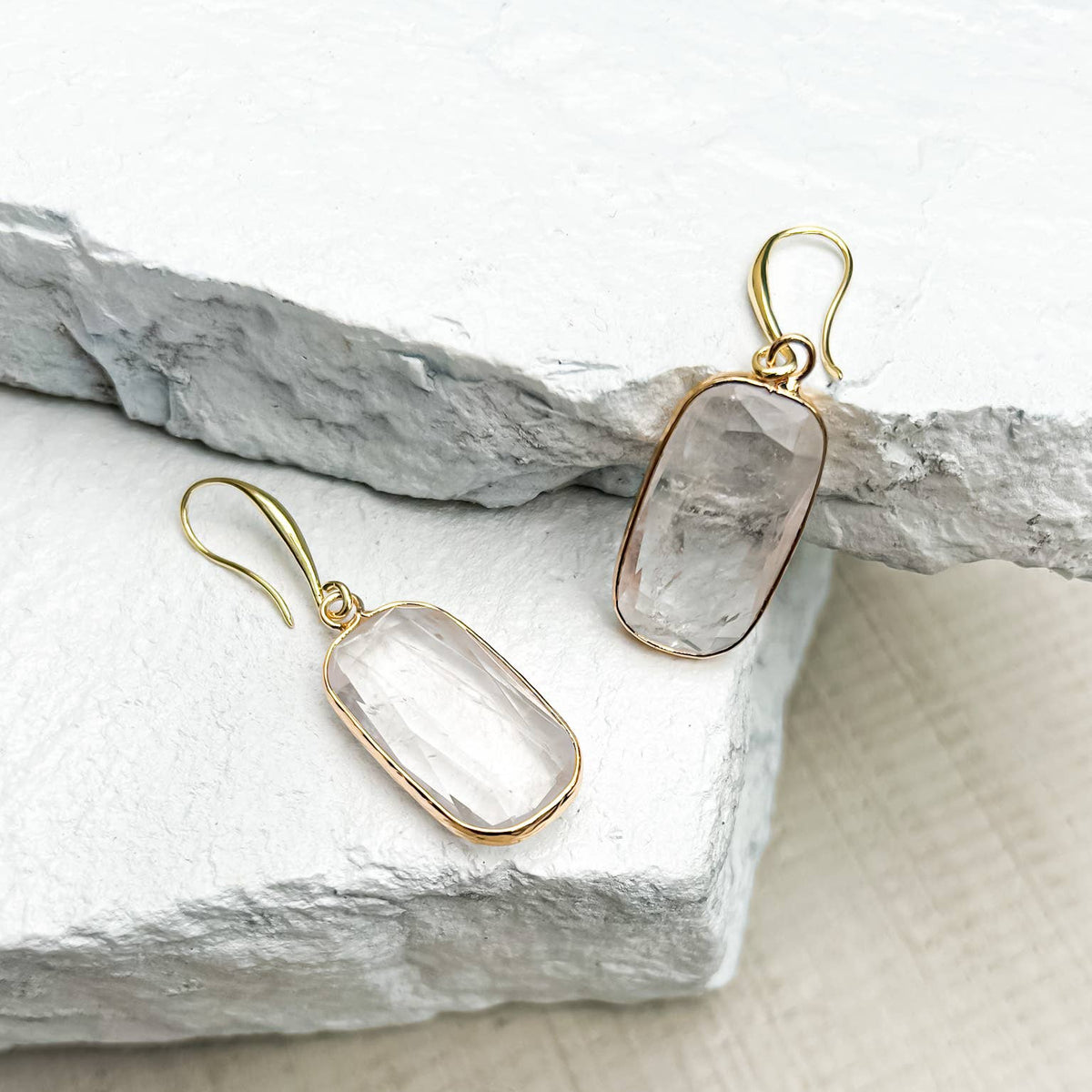 Quartz Rectangle Drop Earrings