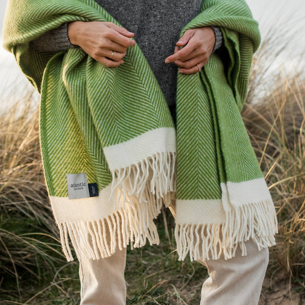 Herringbone Wool Blanket | Kelp Green