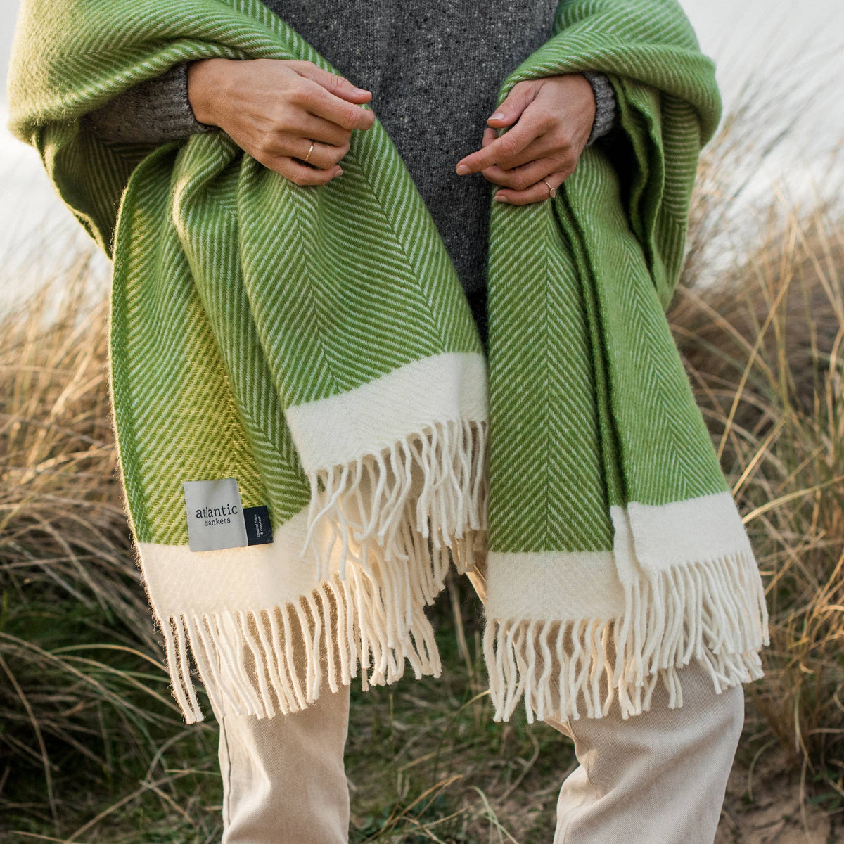 Herringbone Wool Blanket | Kelp Green
