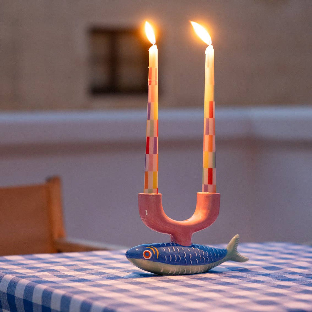 Hand-Painted Ceramic Candle Holder | Fish