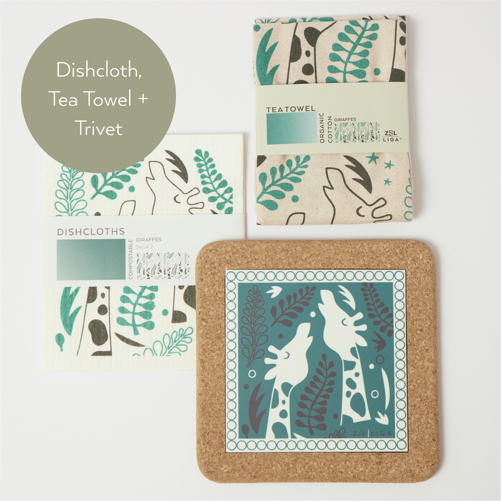 Giraffes  | Cork and Tile Trivet, Tea Towel and Dishcloths