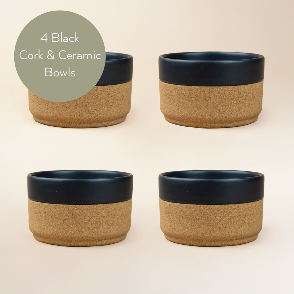 Four Ceramic and Cork Bowls - Black