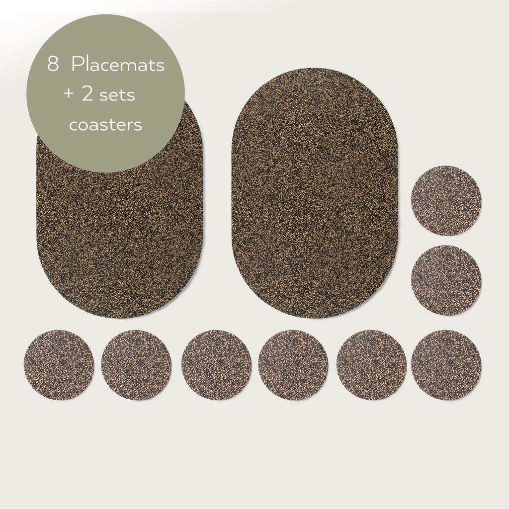 Dash Recycled Rubber & Cork Placemats | Oval S/8 + 8 FREE coasters