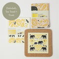 Elephants & Bananas  | Cork and Tile Trivet, Tea Towel and Dishcloths
