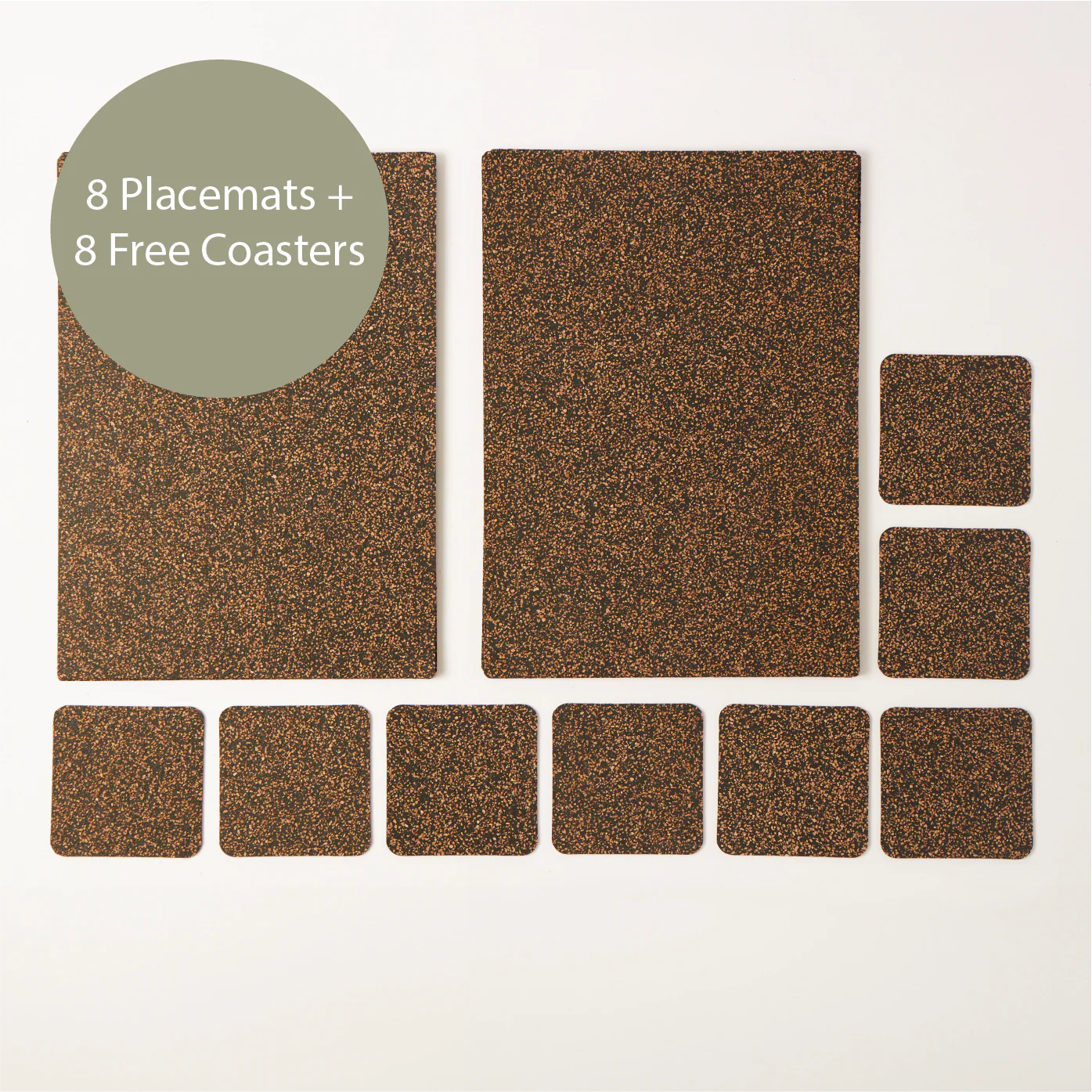 Dash Recycled Rubber & Cork Rectangle Placemats | Rectangle Set of 8 Plus 2 Sets of Free Coasters