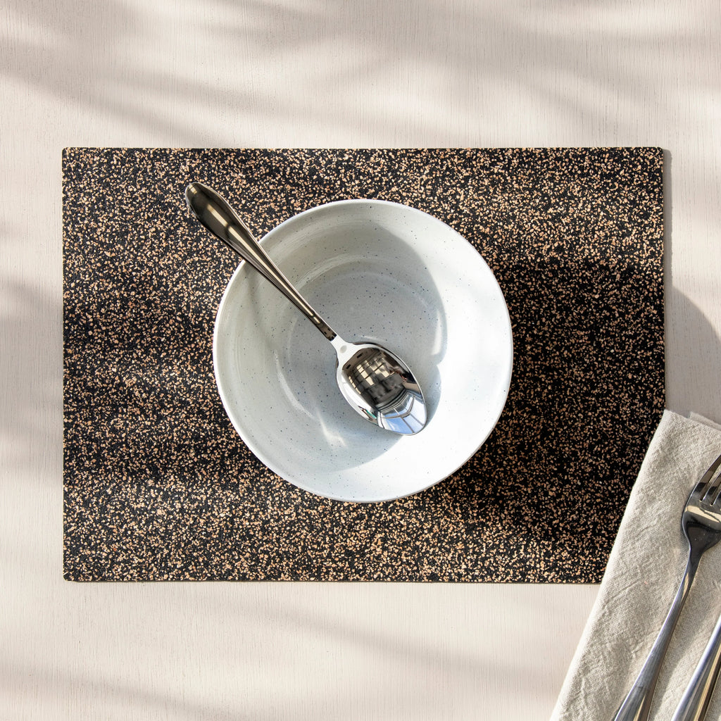 Dash Recycled Rubber & Cork Rectangle Placemats | Rectangle Set of 8 Plus 2 Sets of Free Coasters