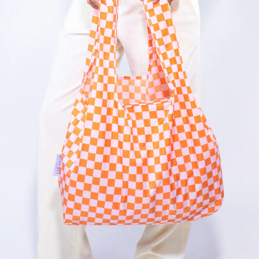 KIND Reusable Bag - Pink and Orange Checkerboard