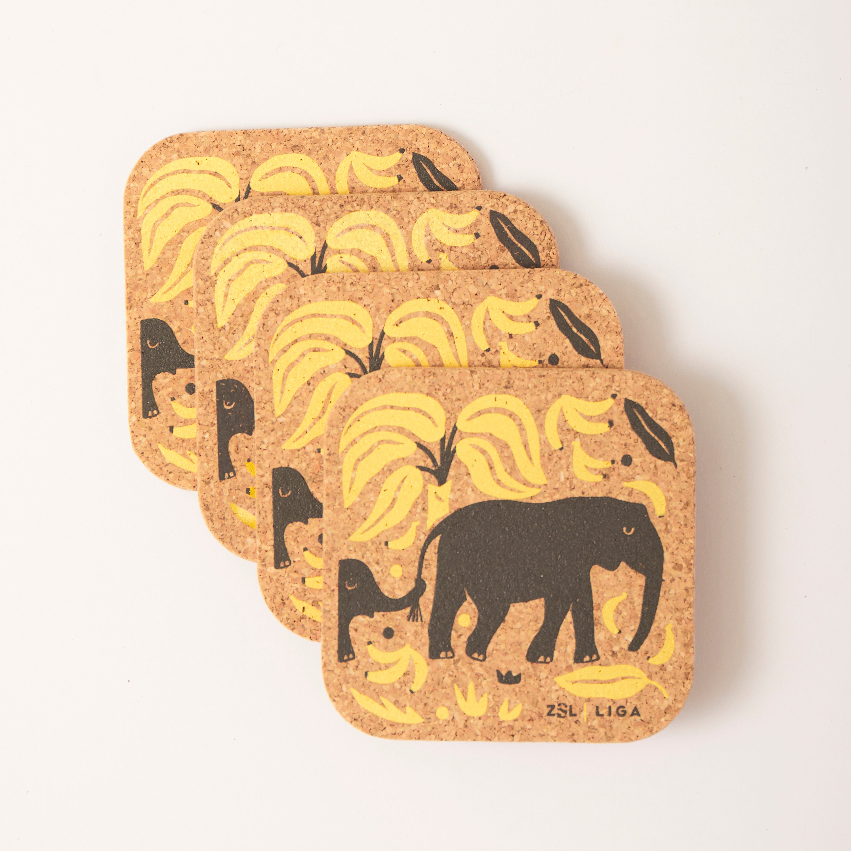 Cork Coasters  | Elephant & Bananas