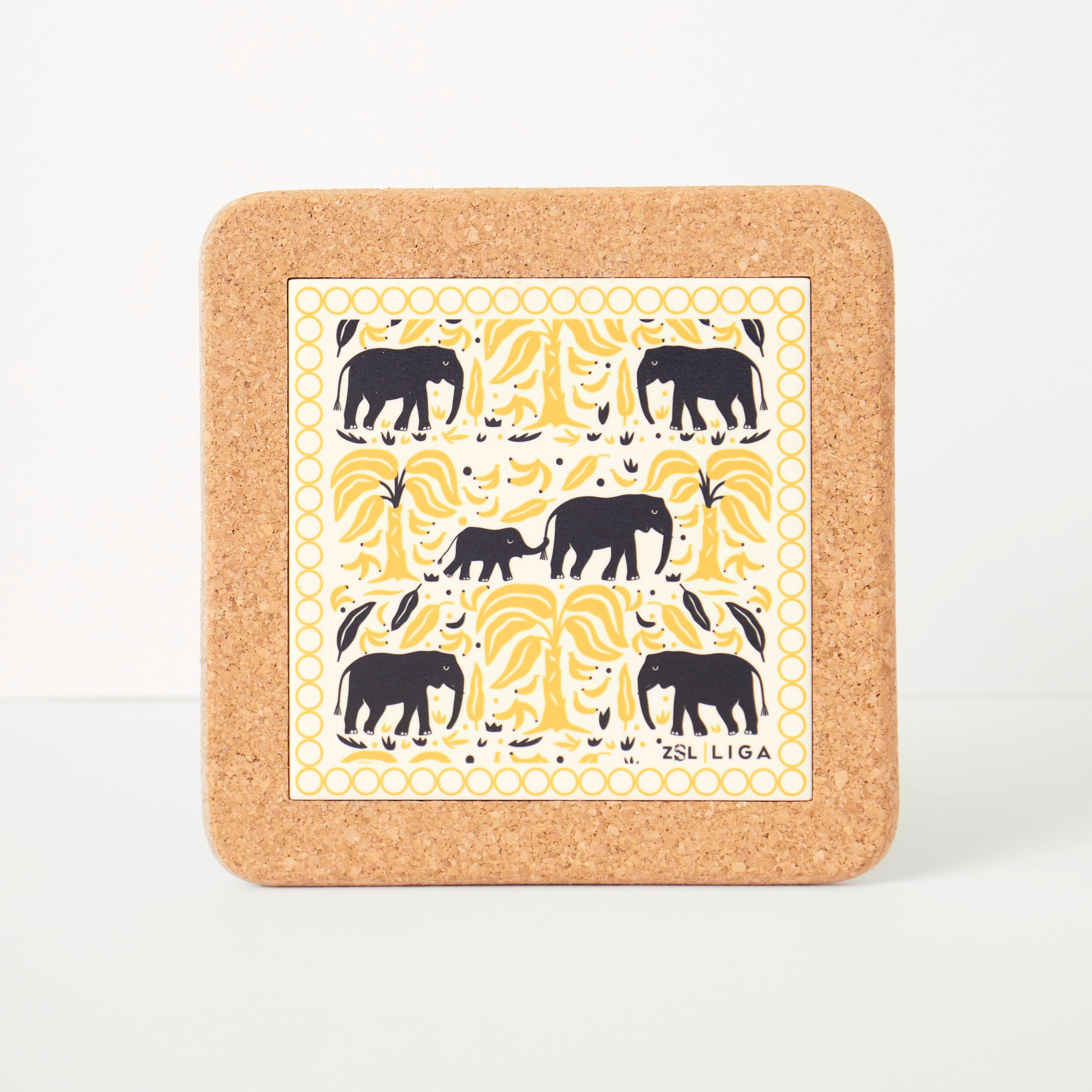 Elephants & Bananas  | Cork and Tile Trivet, Tea Towel and Dishcloths
