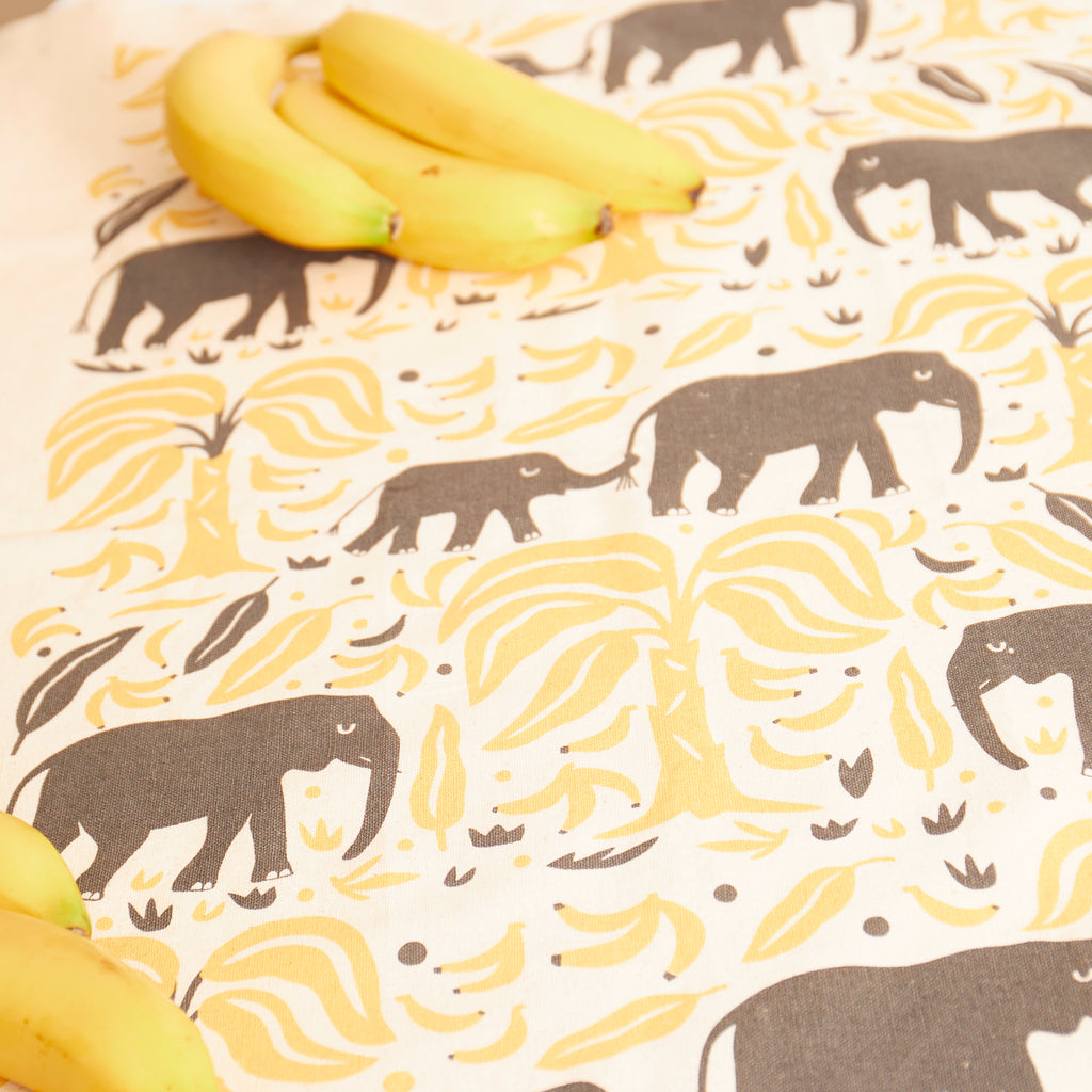 Elephants & Bananas  | Cork and Tile Trivet, Tea Towel and Dishcloths