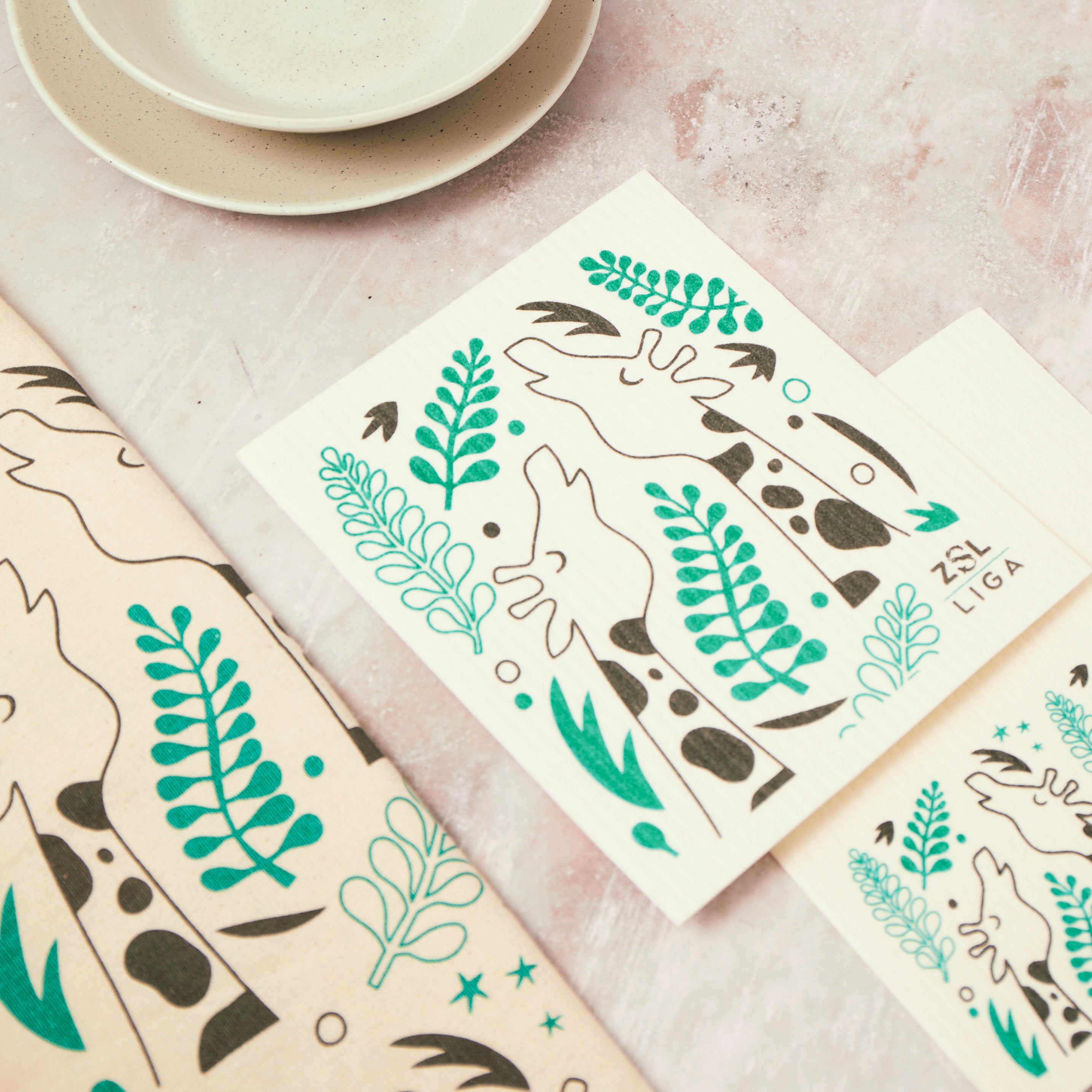 Giraffes  | Cork and Tile Trivet, Tea Towel and Dishcloths