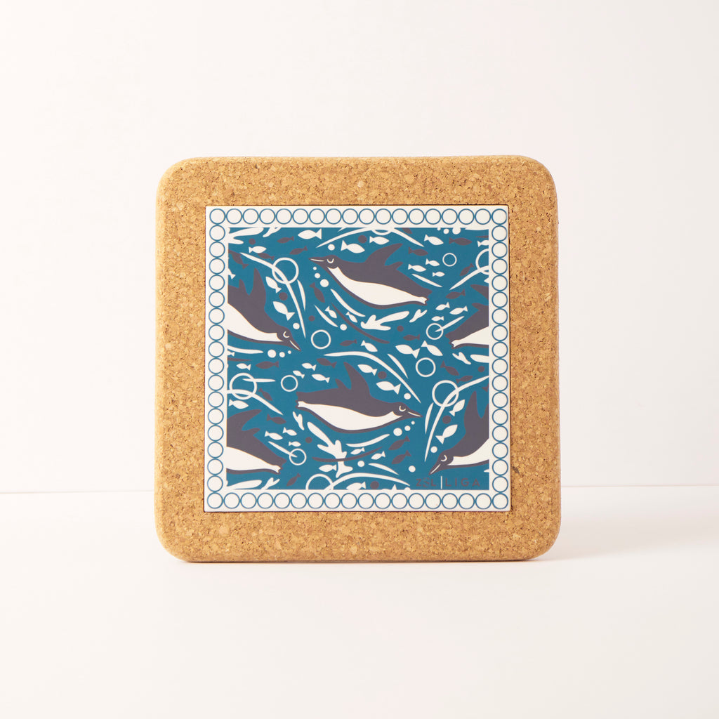 Cork and Tile Trivet | Swimming Penguins