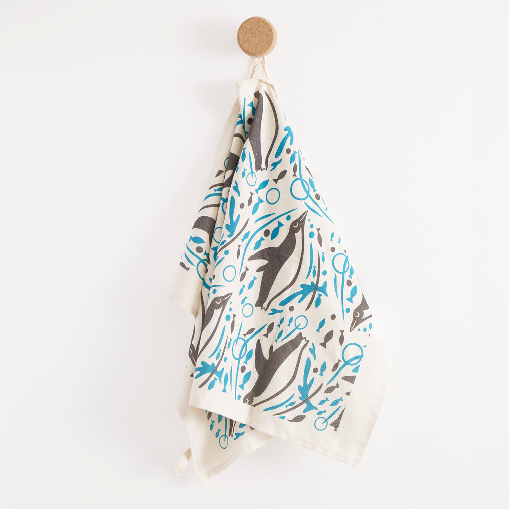 Organic Tea Towel | Swimming Penguins