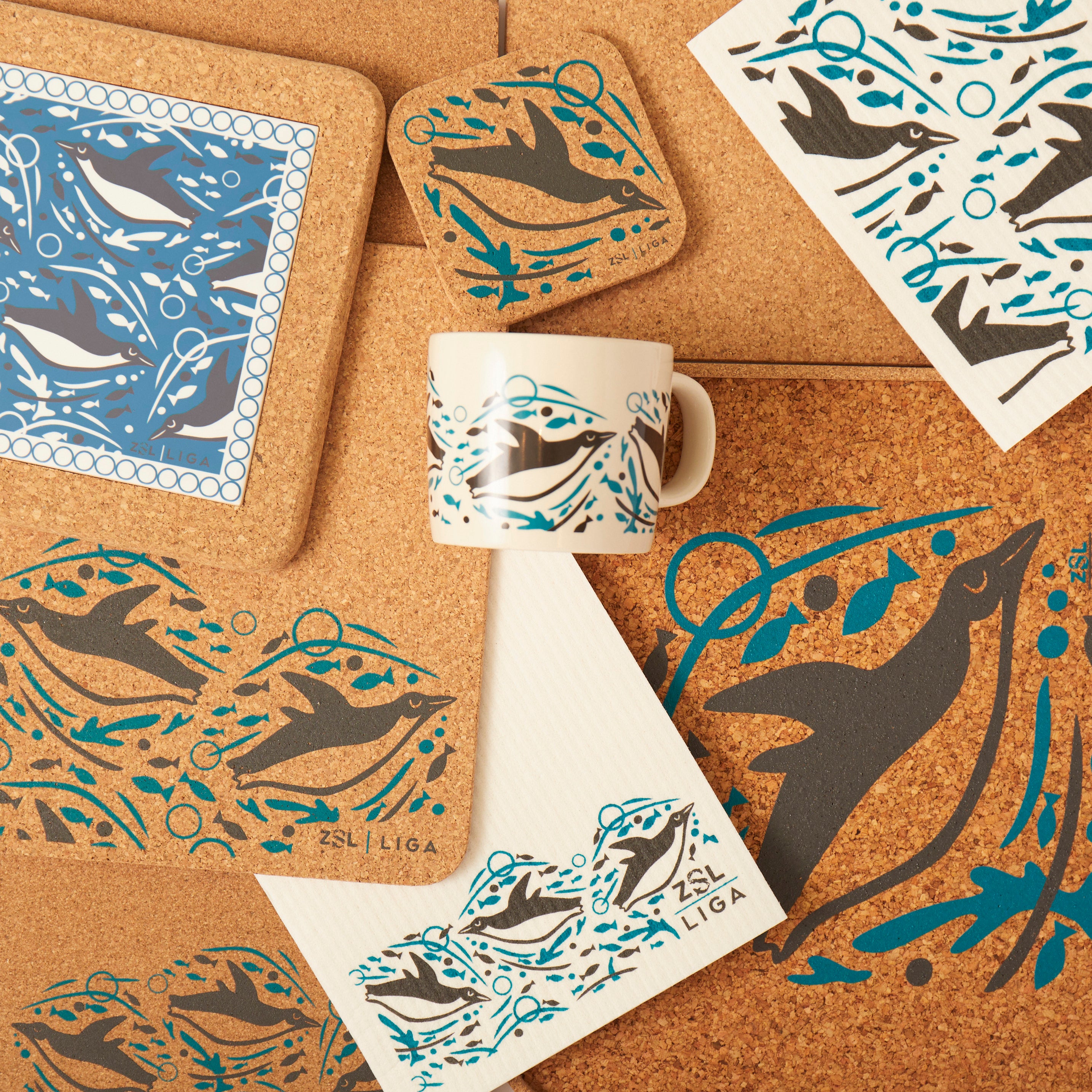 Cork and Tile Trivet | Swimming Penguins