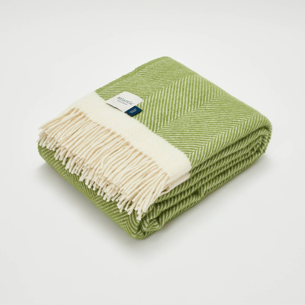 Herringbone Wool Blanket | Kelp Green