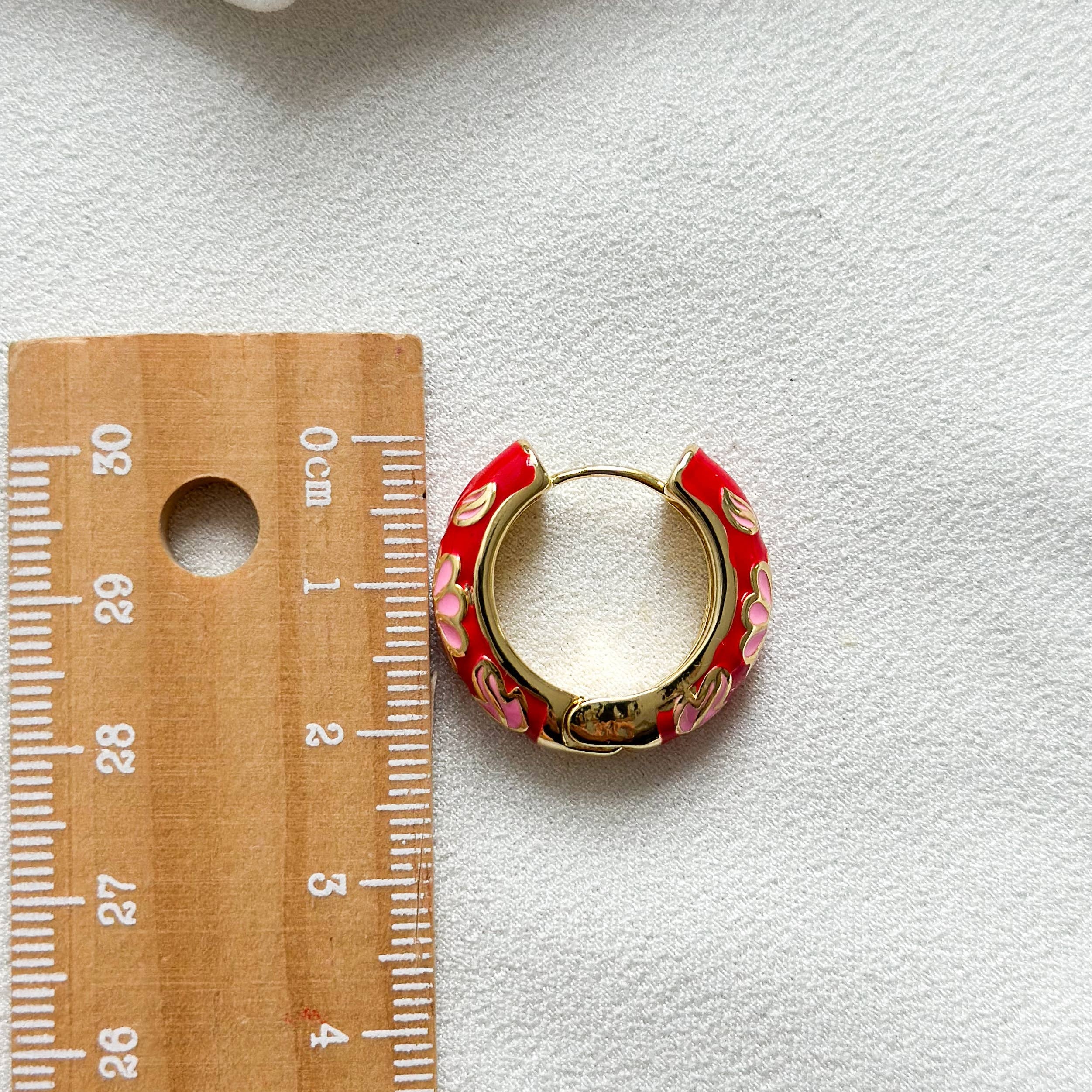 Floral Enamel Hoop Earrings | Red